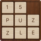 Wooden puzzle game logo displaying the text 15 Puzzle.